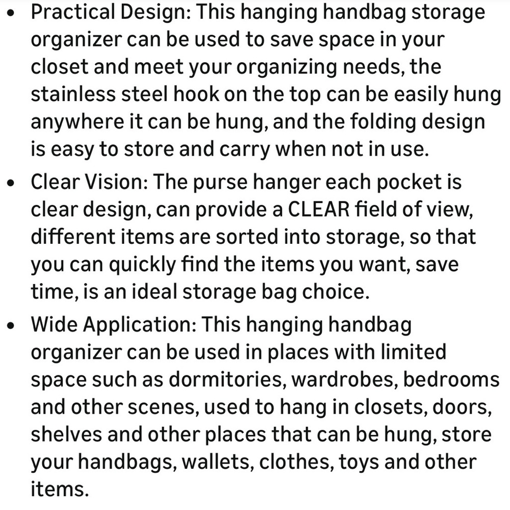 Hanging Handbag Organizer Dustproof Storage Holder Bag Wardrobe Black Lot of 2 - Picture 10 of 11